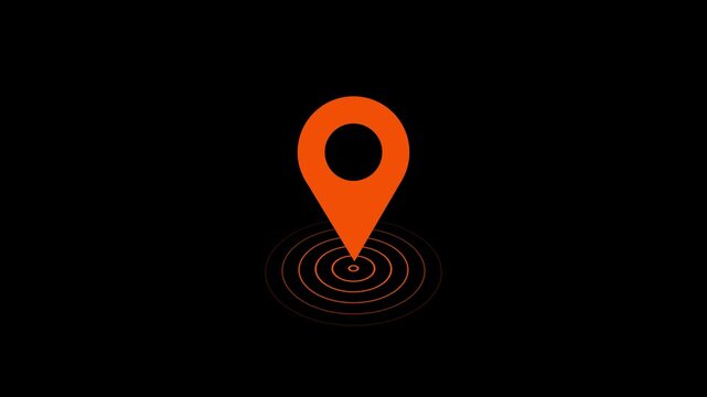 Abstract location icon with radio wave signal and neon animation 4k video. Black background animation.