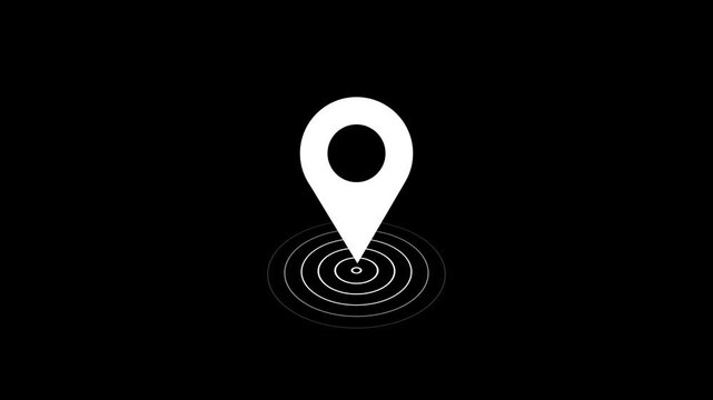 Abstract location icon with radio wave signal and neon animation 4k video. Black background animation.