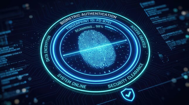 Biometric Authentication Fingerprint Scan Security Clearance Access Granted System Online Data Encryption