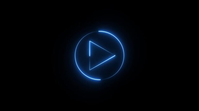 Neon glowing Play button animation on black background. Play button icon neon animation. Music play button icon animation.