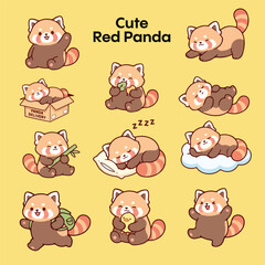 Set of Funny Cartoon Red Panda Vector Illustration © Muhammad