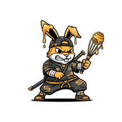 Obraz premium Fierce Rabbit Warrior Holding Kitchen Whisk Weapon.