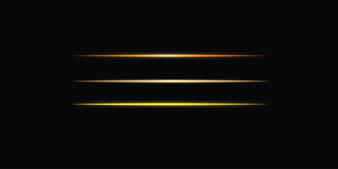 Golden glowing thin straight line divider on dark background for poster, banner design. gold line separator © mahbub studio