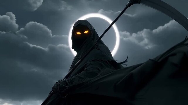 Grim Reaper Soul Collector Supernatural Death Scythe with Mysterious Halo Evokes Fear