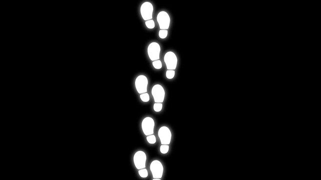 Footstep trail animation symbolizing movement direction and journey path. Walking footprint marks representing travel progress and route tracking. Navigation and human activity themes