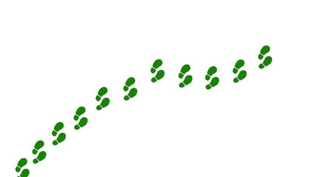 Inspecting shoeprint tracking animation with magnifying glass on white background and green screen. 4K animated tracking footsteps for searching, detective investigations, and overlay motion ..