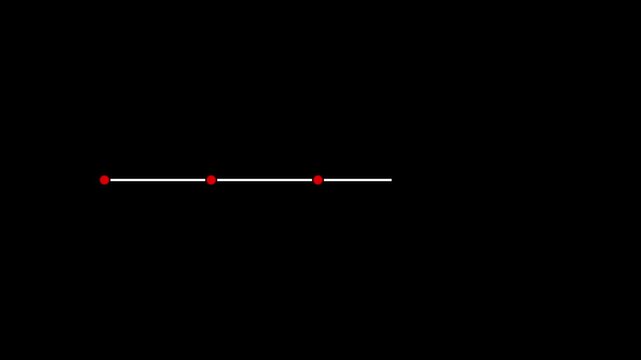 Timeline clip with five circles 4k animation video. Growing horizontal line and orange circle data points on a dark grid background. Useful for information sharing and animated infographic