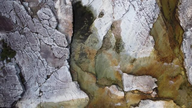 Aerial views of the natural pools at Capivara Waterfall, Serra da Canastra, Brazil, showcasing crystal-clear waters, unique rock formations, pristine tropical landscapes, and untouched natural beauty.