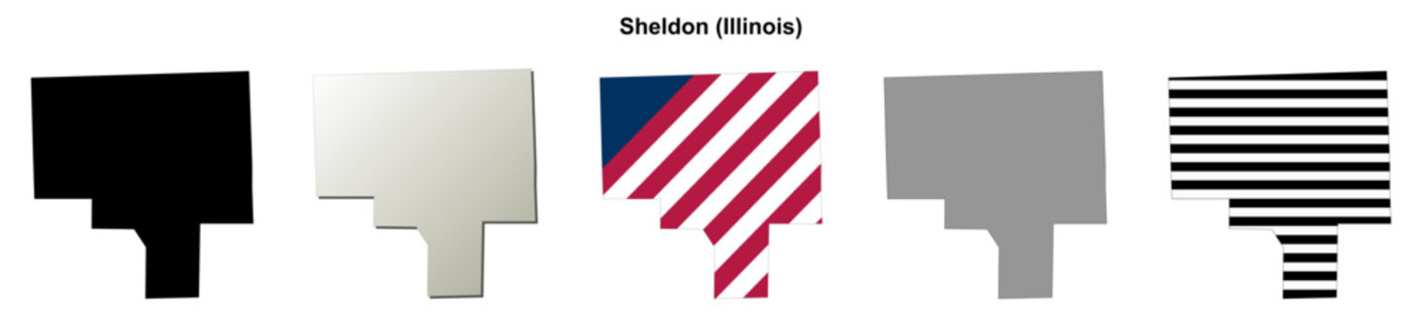 Sheldon (Illinois) blank outline map set