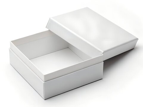 Blank White Cardboard Gift Box with Separate Lid Open on White Background, Empty Square Packaging Mockup for Soap Candle Jewelry Brand
