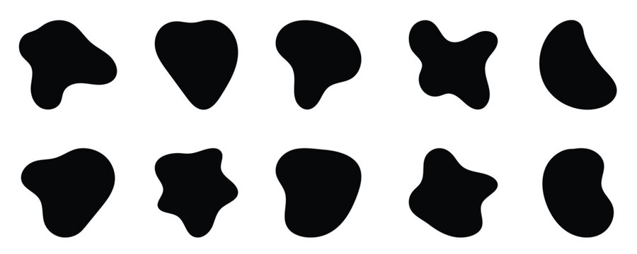 Set of abstract black color blobs elements. Black wavy liquid blobs used as organic shapes behind icons or text highlights key features. Vector art illustration.
