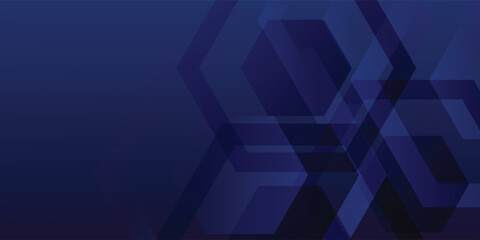 Fototapeta premium Digital grid background of overlapping hexagonal shapes, dark blue monochromatic palette, for seminar Banner, fintech Branding. Vol 2