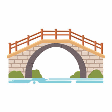 Cartoon Stone Arch Bridge Over Water