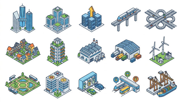 Isometric LEGO Style City and Infrastructure Building Elements