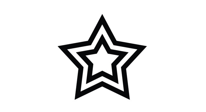 Bold black outlined five pointed star geometric shape isolated on a plain white background for design projects.