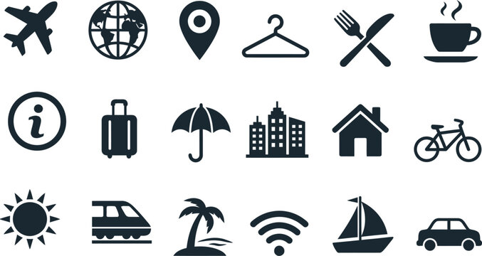 Travel and tourism icon set vector graphics for digital applications