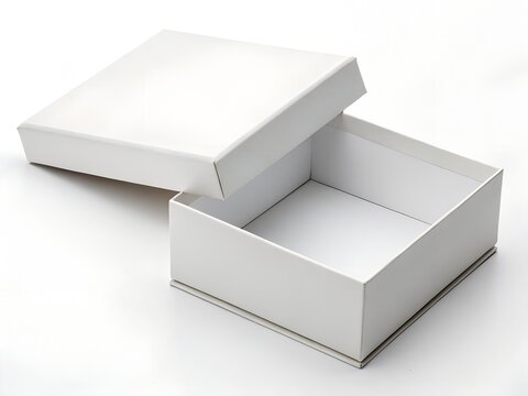 Blank White Rigid Gift Box with Separate Lid Open Top View on White Background, Empty Square Cardboard Packaging Mockup for Soap Candle
