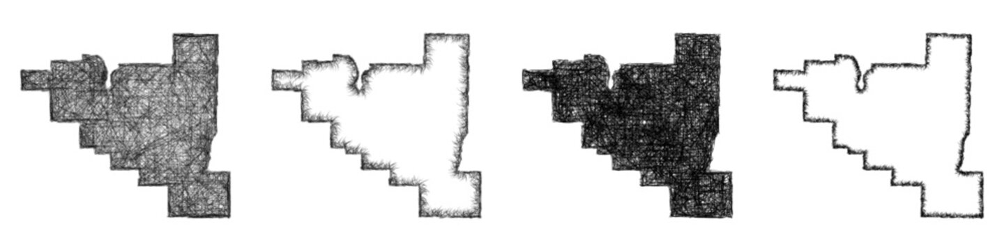 Sketch monochrome Pulaski County (Arkansas) outline map design set
