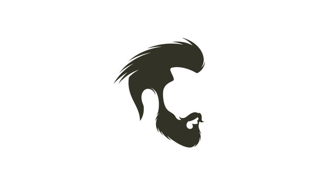 Modern man head silhouette with stylish beard and hair