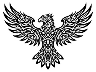 Fototapeta premium A detailed illustration of an eagle with outstretched wings showcasing tribal patterns.
