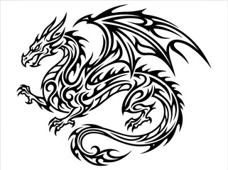 Obraz premium A black dragon illustration depicts the mythical creature in a dynamic pose.