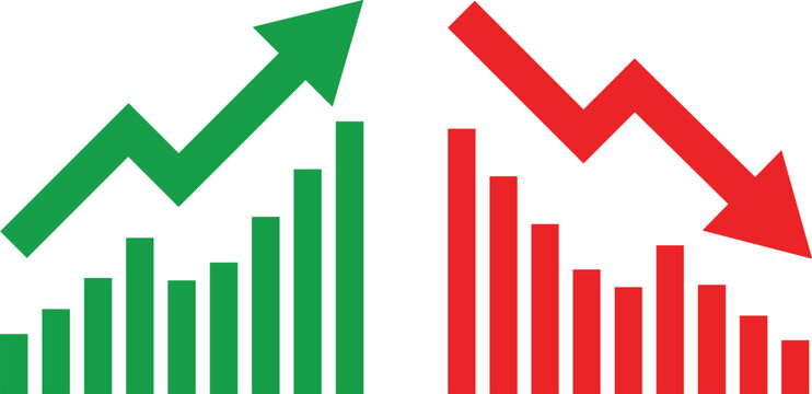 Financial Growth and Loss Bar Chart Set with Green Upward and Red Downward Trends for Stock Market Business Data Analysis Infographics