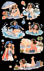 Obraz premium Beach Day Watercolor Sticker Collection