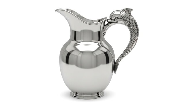 Elegant Silver Pitcher on White Background.