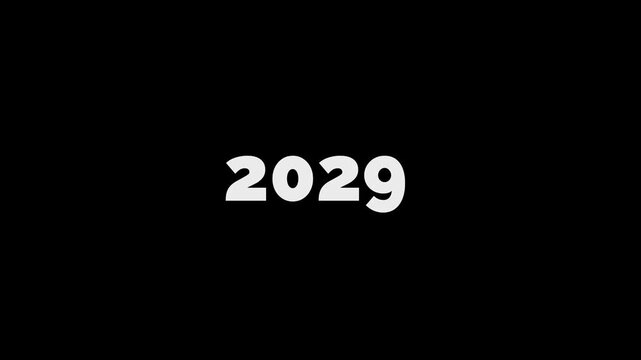 Dynamic scrolling progression timeline animation of 2000 to 2029 years. Order number from the vertical past into the future era evolution time yearly line, alpha channel, 4k video
