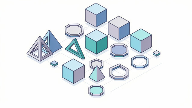 Isometric Geometric Shapes and Cubes Illustration.
