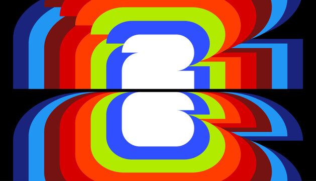 Abstract graphic design with layered colorful shapes in red, green, and blue, creating a vibrant psychedelic pattern