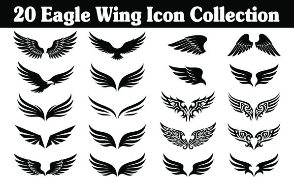 Eagle Wing Black Silhouette Icon Set Isolated on White Background Adobe Illustrator Artwork