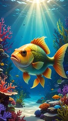 Obraz premium A vibrant fish swims near coral reef
