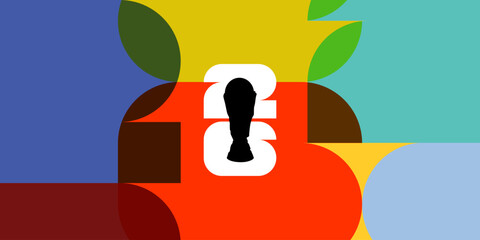 Abstract colorful background with 2026 text and trophy silhouette, creative graphic design for sports event celebration © Tanjir