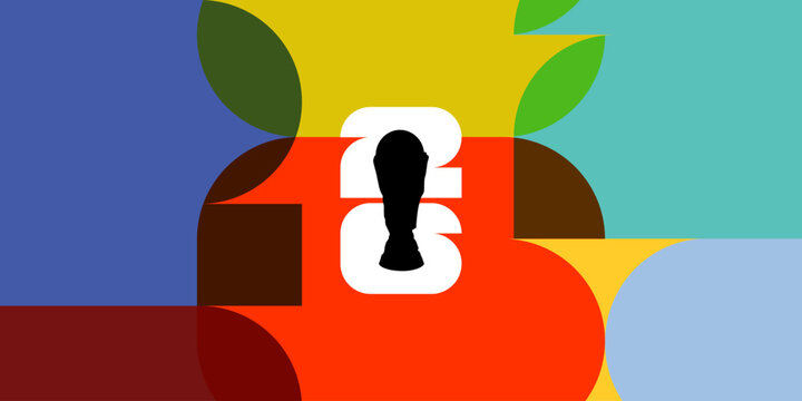 Abstract colorful background with 2026 text and trophy silhouette, creative graphic design for sports event celebration