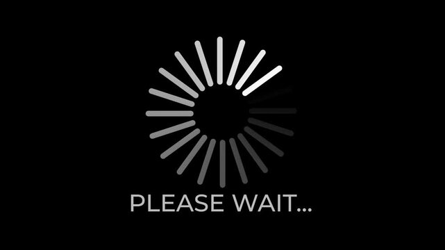 A digital loading circle screen with a circular progress bar indicator and the text "PLEASE WAIT....".