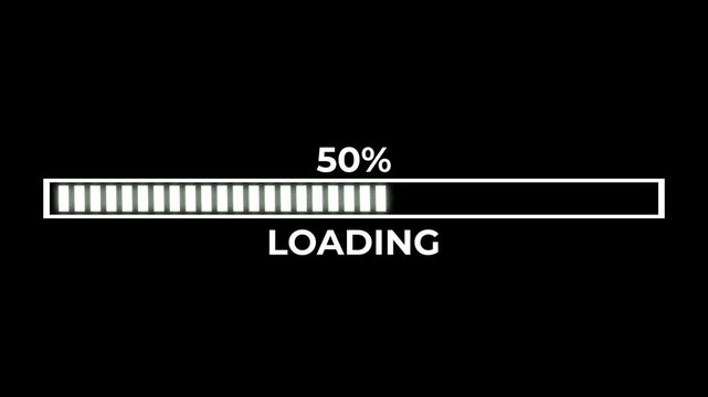 Digital loading bar with glitch and glow effect, distortion effect, UI simulations, sci-fi video project, for gaming modern on transparent background, 4k video