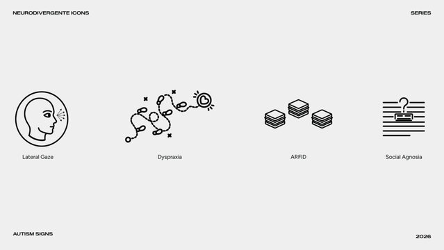autism behavioral signs and social communication vector icon set, neurodivergent traits and repetitive stimming line art, spectrum symptoms linear glyph collection