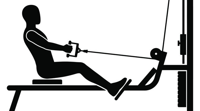 Vector graphic illustration Man exercising on a rowing machine