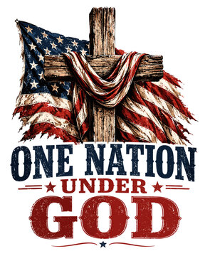 Patriotic Christian Graphic with Wooden Cross American Flag Brushstroke and Bold Typography
