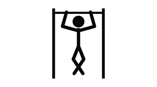 Vector graphic illustration Simple black stick figure hanging from pull up bar