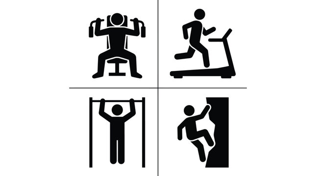 Vector graphic illustration Four black silhouette icons of people exercising