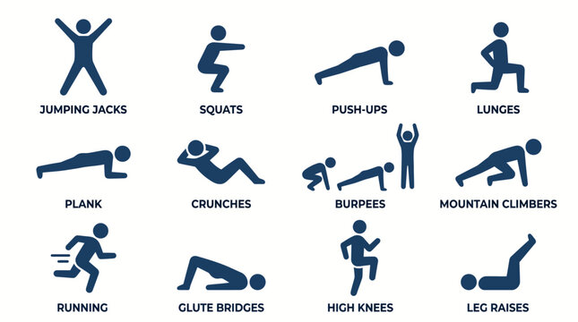 Various Exercise Poses for Fitness.