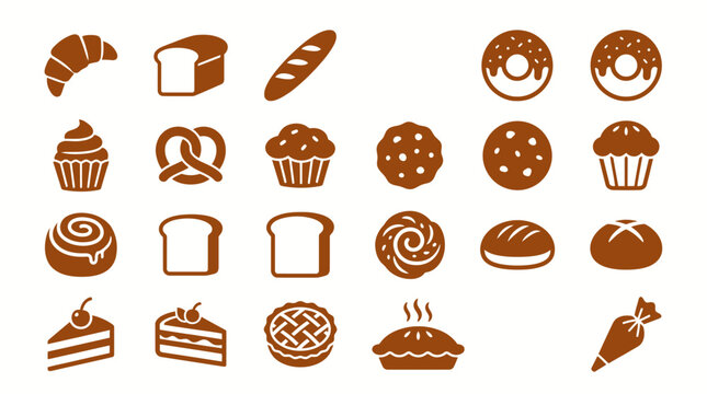 Variety of sweet baked dessert icons.