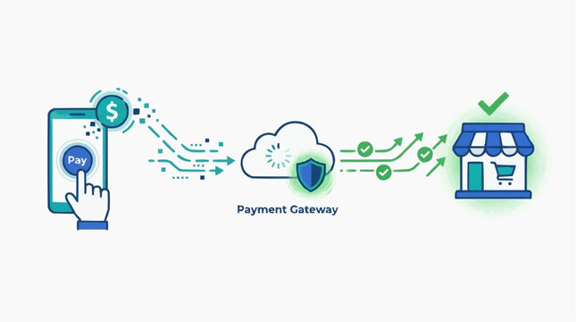 Online payment process, money transaction, and e-commerce security for the concept of digital payment.