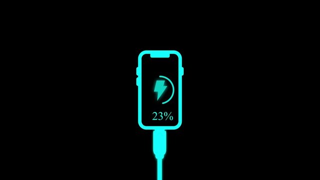 Animated battery percentage indicator with glowing blue charging bar, modern tech ui battery percentage animation