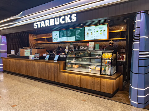 Starbucks coffee shop inside Bangkok Don Mueang airport in Thailand.