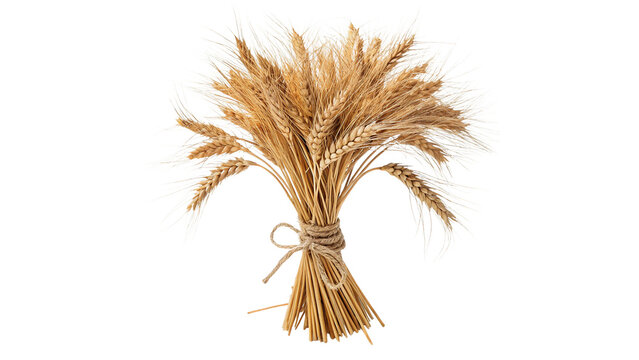 Bundle sheaf of dry golden ripe wheat ears grain agriculture crop on transparent background