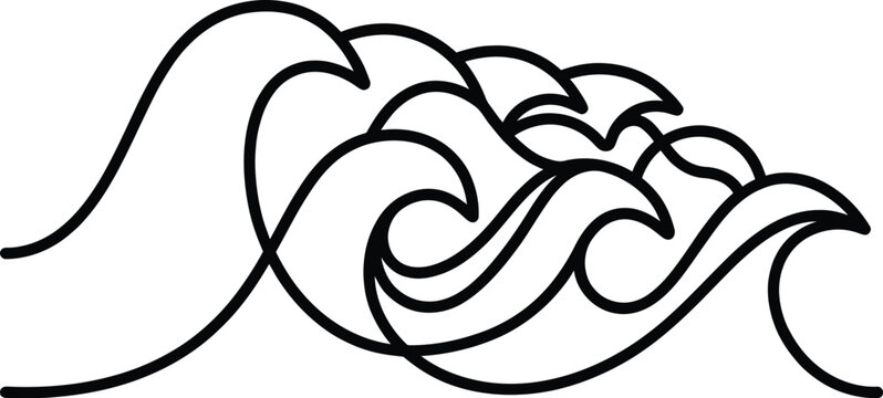 Wave line drawing captures the fluid motion of ocean tides in a minimalist graphic style.