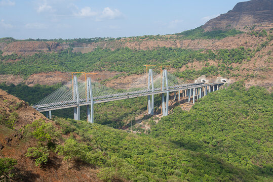 Mumbai Pune Expressway Missing Link Bridge, Cable stayed bridge, Lonavala, Maharashtra, India. Asia.